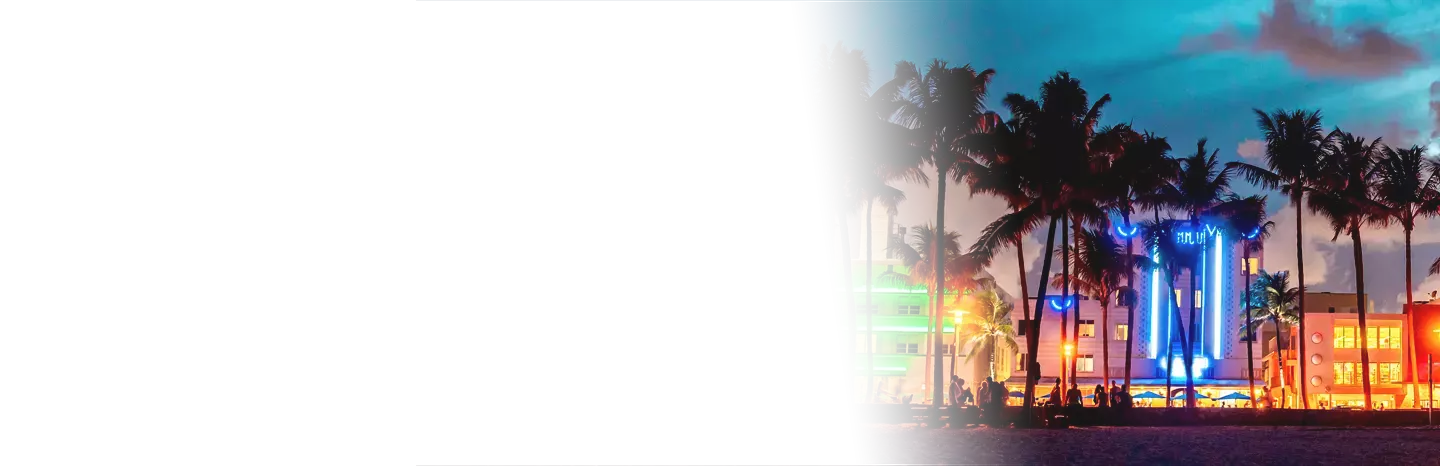 Night time view of a street in Miami